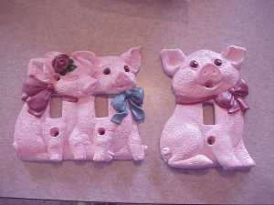 Beautiful Hand Painted Pink Pig variety of Single and Double Switch Plates 